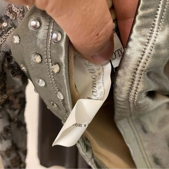 Glamour solo dance costume custom silver gray 2 piece maxi skirt crop top XLC - Picture 9 of 15